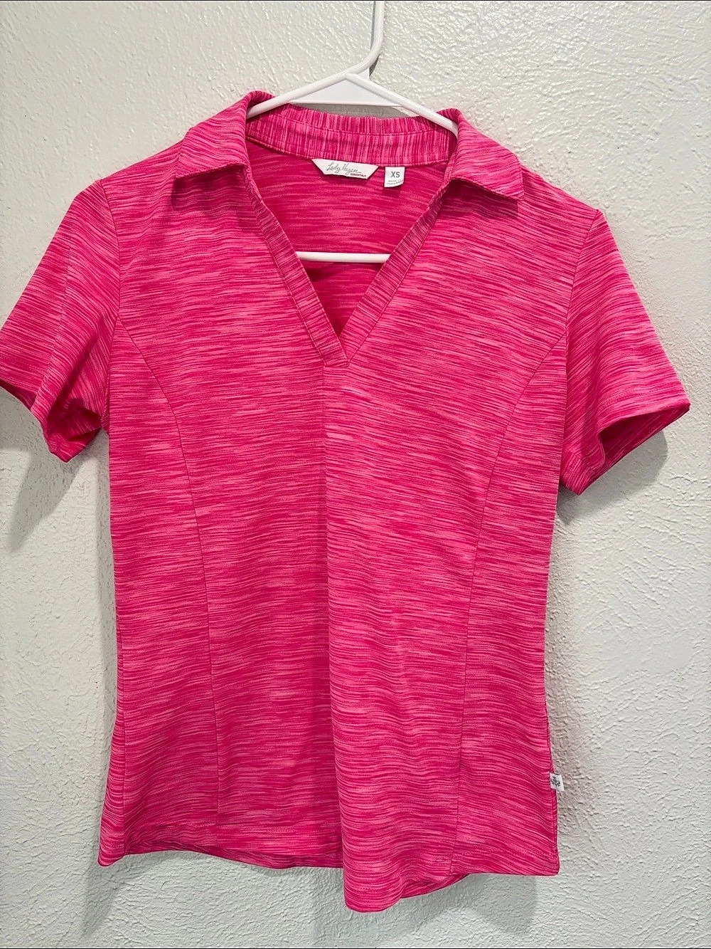 Lady Hagen Essentials Space Dye V-Neck Golf Polo Pink XS